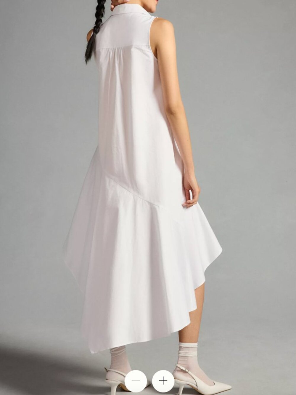 By Anthropologie Sleeveless Buttondown Asymmetrical Ruffle-Hem Dress, White - Picture 2 of 10